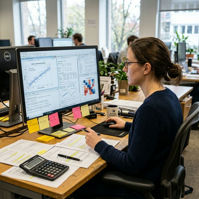 Statistical software showing SEM and regression models on screen