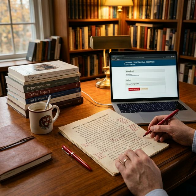 Professional manuscript editing at a scholar's desk
